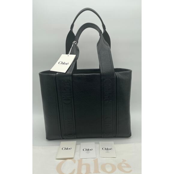 $2K NEW CHLOE LEATHER LOGO MEDIUM WOODY TOTE BAG PURSE AUTHENTIC NWT! - Picture 3 of 16